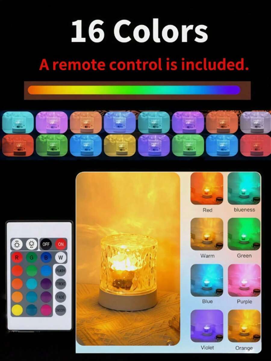 1pc Water Ripple LED Projection Night Light, USB Remote Control Atmosphere Lamp, Bedroom Living Room Decor Table Lamp, Home Party Creative Aesthetic Light, Romantic Decorative Light