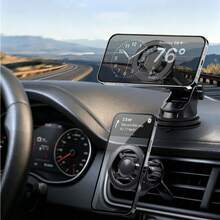 1pc 2-In-1 MagSafe Magnetic Car Phone Holder, Dual Use Dashboard Suction Cup & Air Vent Mount, 360° Adjustable Car Navigation Bracket For Smartphones - Black - View 2