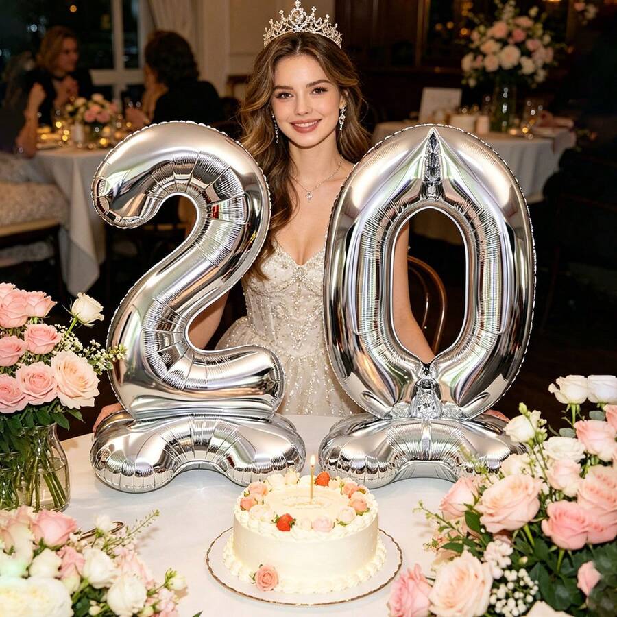 2pcs Silver Extra Large 126.68cm/42inch Number Balloons (18/20/30/50) Number Balloon Set, Giant Large Size Number Foil Balloons, Suitable For First Birthday, Birthday, Anniversary, Anniversary Party Decoration, Anniversary Celebration Event Decoration, - 20 - View 1