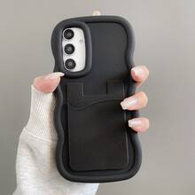 1pc Leather Texture Sticker Phone Case, Wave Pattern Shockproof Phone Case Compatible With Android Series[International Version, Not Local Version] S26ultra/S25/S24/S23s22/S21..... Mt Honor ......... - Black - View 4