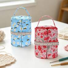 1 Set Printed Yarn Storage Bucket Bag + Crochet Storage Roll Bag, Multi-Pocket Portable Knitting Tool Tote Bag, Storage For Handmade DIY Sewing And Knitting Supplies, Suitable For Home Or Travel - Yarn Storage - View 2