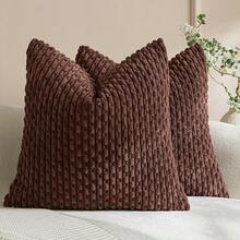 1pc/2pcs Bohemian Striped Pillow Covers (Pillow Insert Not Included), Soft Plush Corduroy Solid Color Decorative Square Pillow Covers, Suitable For Holiday, Sofa, Bedroom, Bed, All Seasons Use. - Coffee Brown - View 9