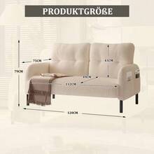 Sofá de dos plazas de pana con acolchado confortable, respaldo alto y bolsillos laterales, patas metálicas, bolsillos laterales integrados, suavidad acogedora y soporte óptimo, perfecto para espacios de relajación en la oficina en casa. - Beis - Ver 3