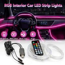 汽車內飾 LED 燈條附遙控器，霓虹燈隨音樂同步，車用裝飾配件內飾氛圍燈套裝 - 彩色 - 查看 8