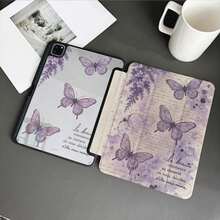 1件法式紫色蝴蝶印花平板保護殼，附筆槽，適用於 iPad 10.9/10.2/Air 5代/Pro 11/10代/9.7/Air 2/(7代)/(8代)/Air 4/5/Pro 11/10代 10.9 吋 2022 智慧保護殼/Air 13(M3 2025)/Air 11(M3 2025)/Air 11(M3 2025)/11(A16 2025)，相容於 Matepad - 彩色 - 查看 4