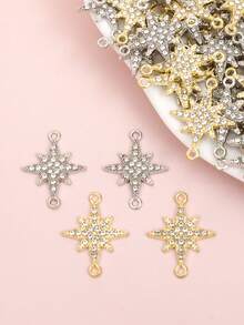 10pcs Light Luxury Rhinestone Inlay Shiny Eight-Pointed Star Connectors Fashion Necklace Bracelet Earrings Keychain DIY Double Rings Starburst Pendant - Eight-pointed Star - View 2