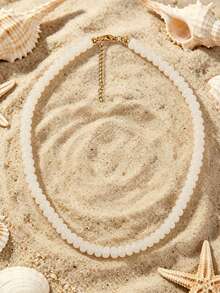 1pc European & American Bohemian Faux Stone Abacus Bead Beaded Necklace With Stainless Steel 18K Gold Plated Accessories, For Summer Beach Holiday - Handmade Beaded Faux Stone Stainless Steel Necklace - View 7