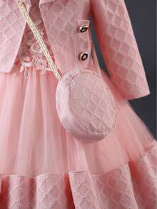 Girls Dress Set, 3 PiecesLong Sleeve Formal Dress Outfit, Perfect For Holidays, Birthdays And Special Occasions - Pink - View 6
