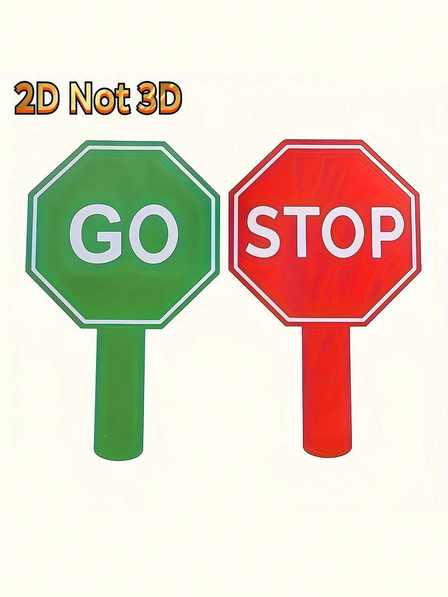 2件組 GO/STOP 交通標誌套裝,紅綠色 2D 平面教室標誌,道路安全教學輔助工具,交通規則學習裝飾,派對裝飾,生日道具 & 節日教室用品 - GO/STOP舉手牌 - 查看 1