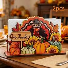 1/2pcs Wooden Turkey Napkin Holder Pumpkin Tissue Organizer Autumn Table Decor Farmhouse Style Paper Dispenser For Dining Room Kitchen Holiday Gift - A - View 7