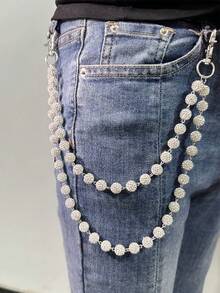 1pc Fashion Streetwear Hip-Hop Pants Chain, Handmade Ceramic Crystal Ball Waist Chain, Neutral Body Jewelry Accessory For Daily Wear - Multicolor - View 1