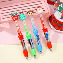 6pcs Cute Christmas Mini Liquid Glitter 4 Color Retractable Ballpoint Pen Cute Reindeer Santa Design 4 In 1 Multicolor Smooth Writing For Teens Gift Reward Back To School Supplies School Prize Student Journaling Stationery - B款聖誕流沙四色筆 - 查看 5