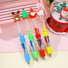 6pcs Cute Christmas Mini Liquid Glitter 4 Color Retractable Ballpoint Pen Cute Reindeer Santa Design 4 In 1 Multicolor Smooth Writing For Teens Gift Reward Back To School Supplies School Prize Student Journaling Stationery - B款聖誕流沙四色筆 - 查看 7