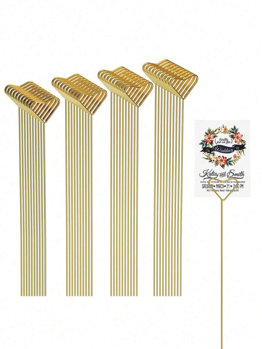 40pcs/20pcs Metal Gift Card Holder Sticks, Suitable For Bouquets, Wedding Centerpieces, Photo Frame Holders, Card Flower Stands, Applicable For Graduation, Wedding, Mother's Day Gift Packaging Card Holders