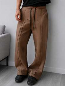 HEYKESON Men's Casual Solid Color Drawstring Waist Sports Pants, All Season - Coffee Brown - View 2