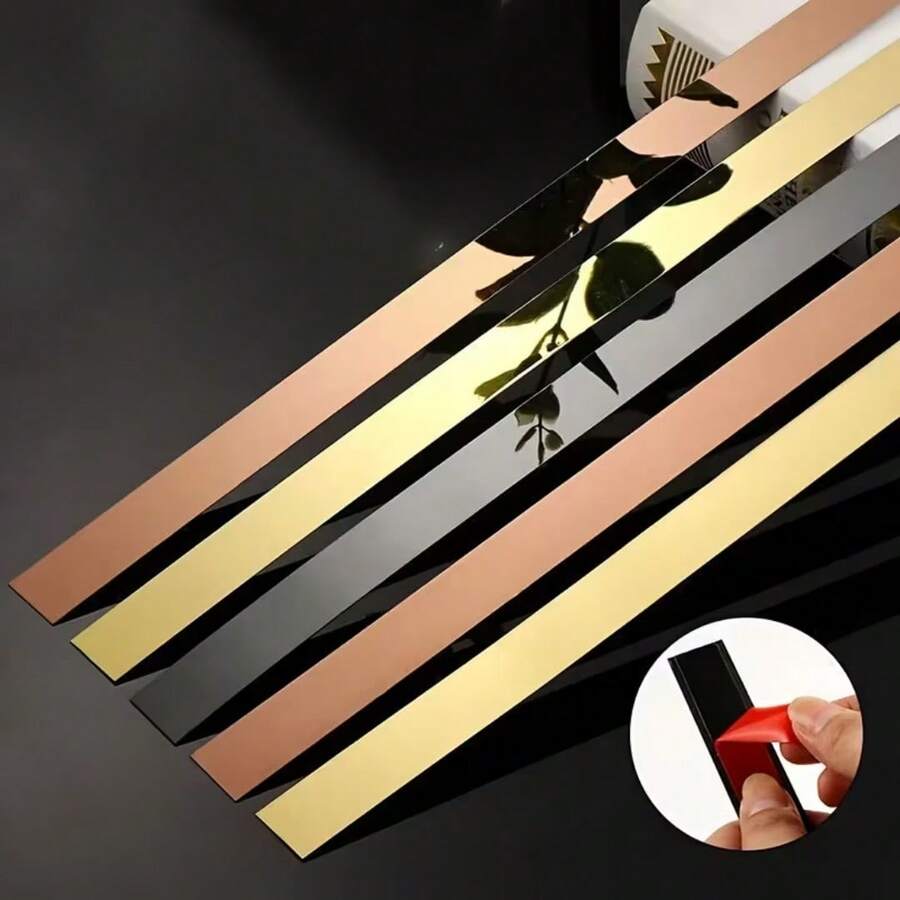 1 Gulungan Lis Trim Stainless Steel Perekat Diri - Lis Dinding Dekoratif untuk Ruang Tamu, Plafon & Celah Furnitur - Baja tahan karat - View 1