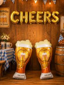 8pcs Beer Theme Aluminum Foil Balloon Set, Includes Beer Balloons And "CHEERS" Balloon Banner, Suitable For Beer Festival Party Decoration, Birthday Party, Holiday Party, Beer Theme Party, Bar Decoration, Munich Oktoberfest Party Supplies - Multicolor - View 1