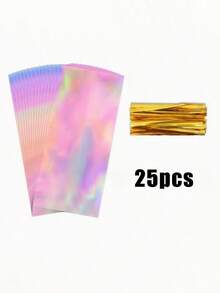 50/25/1pc Rainbow Transparent Plastic Candy Bags, Laser Style Gift Bags, Party Cookie Snack Bags With Gold Twist Tie Closure, Colorful Gift Packaging Bags - Multicolor - View 6
