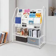 5-Tier White  Vertical Bookshelf – 82x30x97cm Freestanding Organizer For Letters, Files, Books & Snacks In Home & Office - Blanco - Ver 11