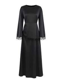 Women's Simple Elegant Tassel Detail Waist-Cinched Dress Black - Black - View 8