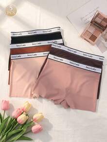 5pcs Women's Seamless Low Waist Ribbon Hipster Panties, Sexy Solid Color Sporty Style Comfortable Minimalist Everyday Underwear - Multicolor - View 5