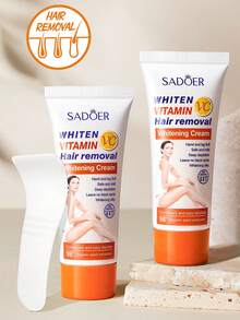 SADOER SADOE 維他命美白脫毛霜 1 入，易清潔全身脫毛霜，快速見效（5-10 分鐘）光滑脫毛凝膠，美白脫毛配方，溫和蘆薈脫毛霜，適合全身使用 | 無殘毛、不刺激、快速見效 | 絲滑肌膚，適合女性與母親 - 維生素c - 查看 4