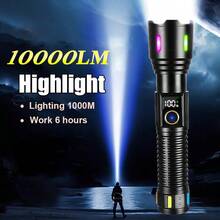 Super Bright Outdoor Zoomable Strong Light LED Flashlight 18650 USB Rechargeable Waterproof Camping Hunting Light - Black Flashlight - View 2