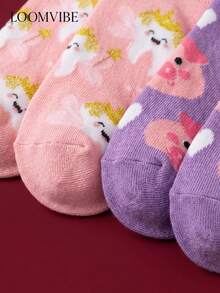 2 paires de chaussettes mi-mollet unisexes rose & violet avec motif de fée des dents de cochon de dessin animé, absorbantes, douces, respectueuses de la peau et respirantes, chaussettes mi-mollet décontractées style girly avec blocs de couleurs macaron, convenant pour les trajets quotidiens, les tenues de campus, cadeau de style doux & mignon - Multicolore - Voir 5