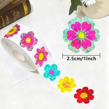 500 piezas (1 rollo) Pegatinas de flores asimétricas con láser, pegatinas con forma de flor brillante en 9 colores, pegatinas motivacionales para escuela, hogar y entrenamiento, pegatinas para decoración de regalos, embalaje y sellado, útiles escolares - Dibujos animados - Ver 2