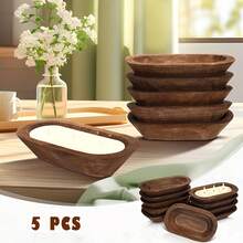 5/8Pcs Rustic Hollow Wooden Dough Bowls, Hand-Carved Wood Bowl Trays For Candle Making, DIY Crafts And Fruit Storage, Farmhouse Table Centerpiece For Home, Wedding, Party Decor, Thanksgiving & Holiday Gift - View 2
