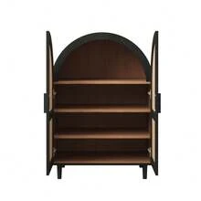 Elegant Sideboard/Shoe Cabinet With Rounded Exterior, Openwork Rattan Doors And Three Shelves. - 卡其色 - 查看 8