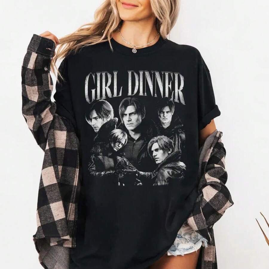 9 Requiem Leon Kennedy Girl Dinner Shirt, Vintage 90s Bootleg, Grace - Black - View 1