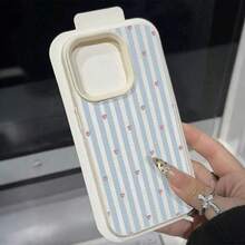 Phone Case: UV Printed Blue Striped Heart Pattern Design, 1 Textured Case, Compatible With IPhone 17/16/15/14/13/12/11/X/Pro/Max/Plus, TPU Protective Case - 彩色 - 查看 5
