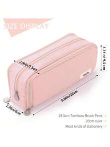 Large Capacity 3-Compartment Pencil Case Stationery Storage Bag, Suitable For Students, Teen Girls, Boys, Men And Women,Back To School - Pink - View 5