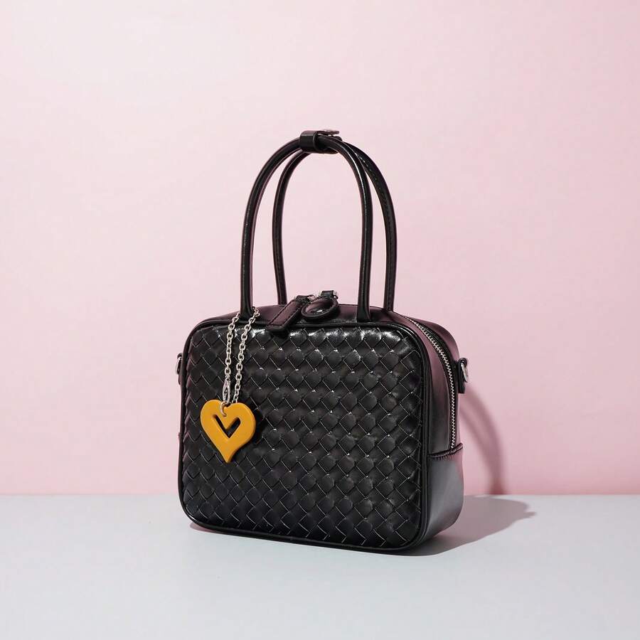 Colección Primavera 2026: Bolso Bowling de Cuero Vacuno, Bolso Bandolera Texturizado para Mujer, Versátil para Viajes Diarios - Blanco perla (con colgante) - View 1