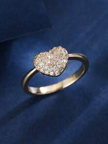 1pc Heart-Shaped Full Rhinestone Ring For Women, Niche Design, Light Luxury, High-End, INS Style, Versatile For Daily Wear - JZ23968 - View 12