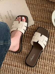 Fashion H-Strap Women's Sandals, Casual Flat Open Toe Slides, Summer Beach & Seaside Slippers - White - View 5