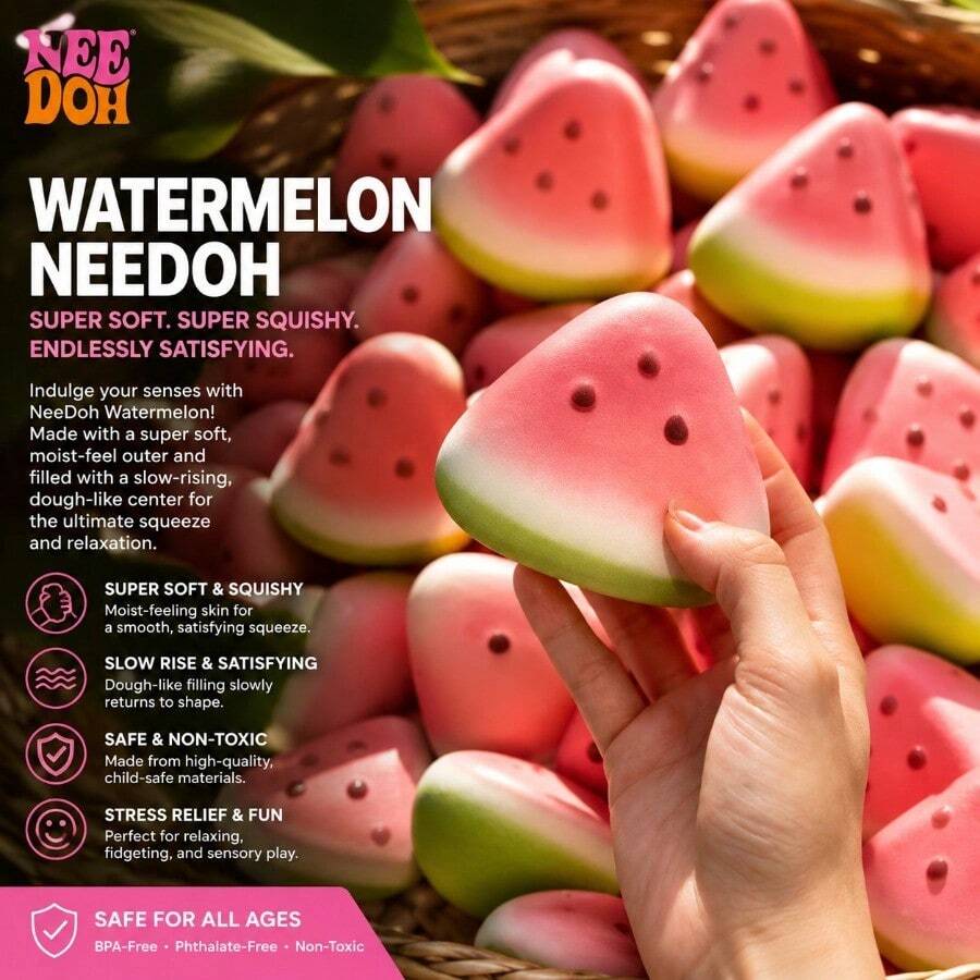 FunSquish Realistic Watermelon Squishy Toy - Cute Slow Rebound Squeeze Fidget Toy For Stress Relief, Anxiety Reduction & Mood Boosting, - Beige - View 1