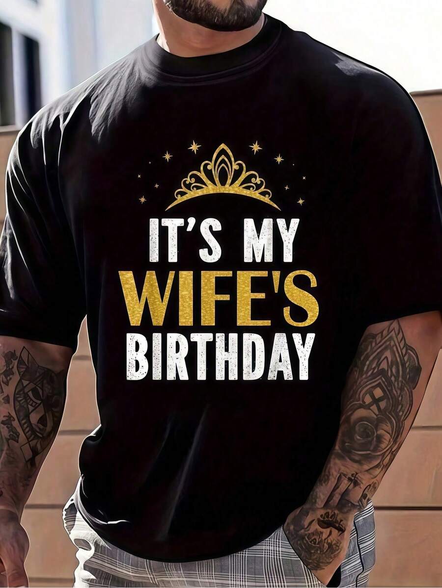 1 Men's Birthday Printed T-Shirt, Graphic Tee, Summer T-Shirt, Unisex Casual Crew Neck T-Shirt, Plus Size 3XL For Men, 180G Lightweight Knit Fabric - 黑色 - 查看 1