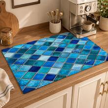 1pc Plaid Pattern Diatomaceous Earth Drying Mat, Non-Slip Heat-Resistant Absorbent Mat, Suitable For Kitchen Countertop, Coffee Machine, Tableware, Home Cafe Bar Party Decor Placemat Gift - Multicolor - View 6