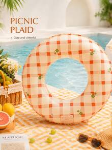 Plaid Flower & Striped Pear Adult Oversized Reclining Thick Life Jacket, Summer Inflatable Arm Floats Made Of PVC Material, Portable Swimming Equipment Inflatable Swim Ring, Unisex Arm Floats For Summer Water Sports, Pool Party, Beach Party, Swimming Pool, Beach, Summer Swim Ring - Multi-colored Swim Rings - View 6