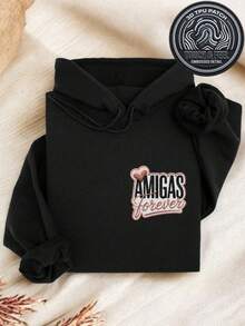 Amigas Forever 3D Patch Hoodie, Spanish Besties Hooded, BestFriend Matching Outfit, Sisterhood Long Sleeve Hoodie, Friendship Anniversary Gift. TT4820 - 黑色3D貼片 - 查看 1