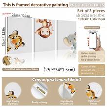 3 piezas de arte de pared enmarcado en lienzo para guardería, animales en acuarela, tigre lindo jugando al escondite, mono colgante y elefante asomándose, impresiones de arte, decoración de guardería estilo bohemio en tonos neutros, obra de arte enmarcada lista para colgar, adecuada para dormitorio de niños pequeños, sala de juegos, guardería, también como regalo de baby shower, regalo de pequeño tesoro, arte con tema de aventura y naturaleza, estética de tonos suaves, decoración de acento moderna y caprichosa para habitación infantil - Multicolor - Ver 12