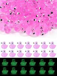 10/20/50/100Pcs Luminous Transparent Pink Mini Duck Resin Figurine Toy, Glow In Dark Tiny Clear Duck Ornament Toy, DIY Cream Glue & Slime Craft Toy For Kids & Adults, Beach Micro Landscape Decor, Valentine Party Filler & Classroom Reward Gifts - Multicolor - View 1