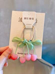 2pcs Vintage Velvet Bow Cherry Hair Clips, Cute Side Bangs Clips For Girls - Multicolor - View 6