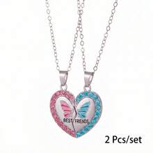 2 Pcs/Set Best Friend Pendant Necklace For School Friend Forever Friendship BFF Necklace Adjustable Geometric Jewelry Gift Love Couple Chain Choke - one-size - View 9