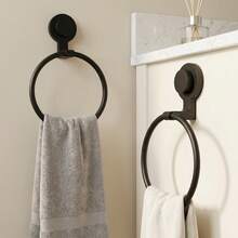 1pc Vacuum Suction Cup Towel Ring, Drill-Free Installation, Bathroom Towel Rack, Wall-Mounted Towel Rack, Handheld Towel Rack, Bathroom Accessories, 304 Stainless Steel Ring, Detachable And Reusable - Black - View 4