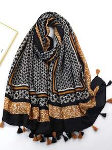 1 pièce Foulard de protection solaire pour femme, imprimé léopard bohème, patchwork géométrique, écharpe et foulard - S40019-Fleur crête de coq noire - Voir 1