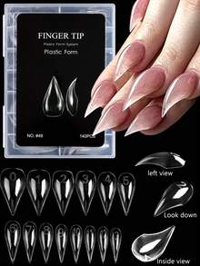 140pcs Clear Claw Nail Tips, Full Coverage Short Pointed Fake Nails, Acrylic Nail Extension Tips, Suitable For Gothic Style And Cosplay Nail Art Decoration, Professional Nail Salon And Home DIY Nail Supplies - Clear - View 3