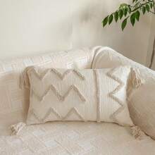 1pc Geometric Striped Embroidered Pillow Case, Minimalist Ins Style Polyester Chenille Fabric Loop Yarn Embroidered Pillow Case For Living Room Bedroom Sofa Car Pillow Replacement Cover Home Decor - Beige Waves - View 10